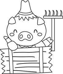 a vector of one of the pig in the three little pigs story in black and white coloring