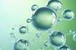 Molecules inside air bubbles on soft background, concept skin care cosmetic solution. 3d rendering.