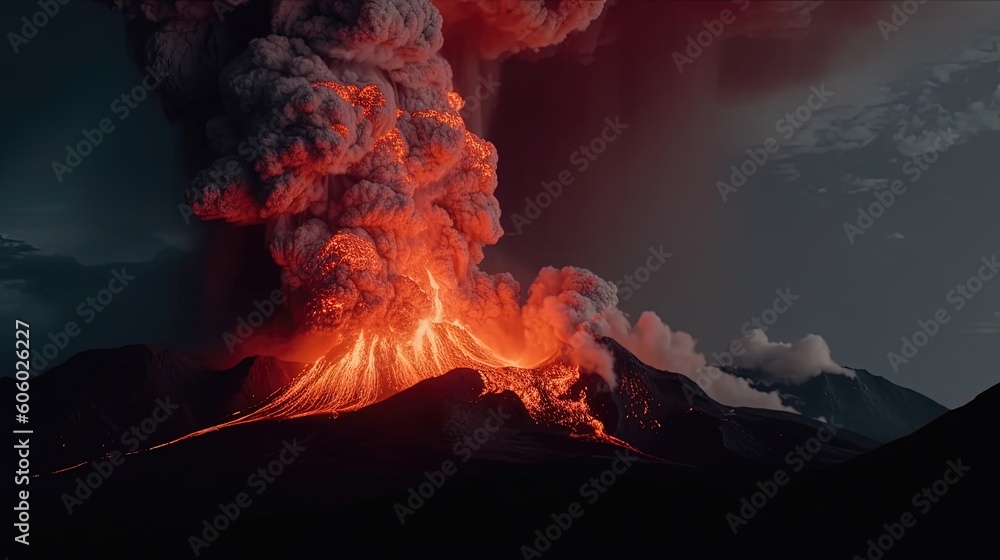 Witness the raw power of nature as a volcano erupts, spewing molten ...