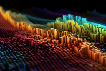 Leinwandbilder -  A close-up shot of a stock market chart on a computer screen, highlighting the intricate details and patterns formed by the lines.  Generative AI technology.