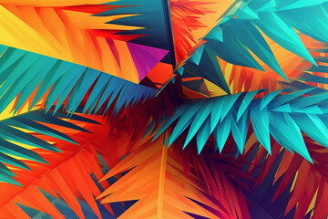 Leinwandbilder -  An abstract digital artwork featuring a stylized palm tree with bold, vibrant colors and geometric shapes, evoking a sense of tropical paradise and relaxation.  Generative AI technology.