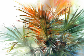 Leinwandbilder -  An abstract ink painting of palm leaves with delicate brushstrokes and ink washes, capturing the organic flow and graceful movement of the foliage.  Generative AI technology.