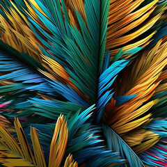 Leinwandbilder - A conceptual artwork of abstract palm leaves transformed into bold, graphic shapes and patterns, emphasizing the beauty and versatility of nature's design. Generative AI technology.