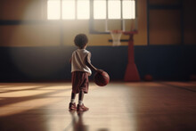 Dribbling Small Boy Plays Basketball - Generative Ai