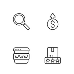 Poster - Set line Consumer product rating, Browser window, Magnifying glass and Financial growth dollar icon. Vector