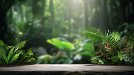 Jungle podium background created with generative Ai technologies