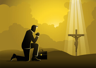 Wall Mural - businessman praying vector illustration