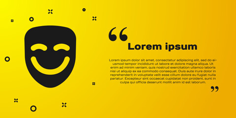 Wall Mural - Black Comedy theatrical mask icon isolated on yellow background. Vector