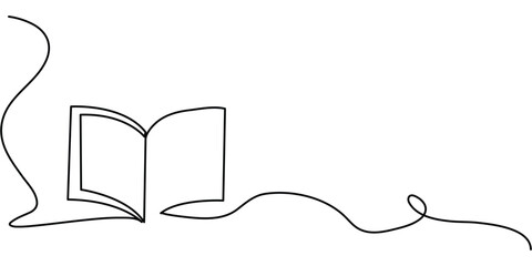 Wall Mural - Continuously one line draws an open book with flying pages. educational equipment illustration back to school theme for website landing page. book banner single line drawing