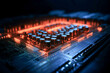 © ADDICTIVE STOCK - Generative AI illustration of a fragment of computer hardware components and an electronic circuit board with cyber neon lights