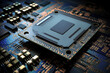 © ADDICTIVE STOCK - Generative AI illustration of a processing unit with an illuminated capacitor of the main chip control board and other hardware components