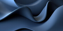 Generative AI Illustration Of Bright Blue Fabric Material On Wavy Layers Of Abstract Background With Dark Shadows