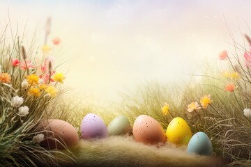 Wall Mural - easter eggs in the grass