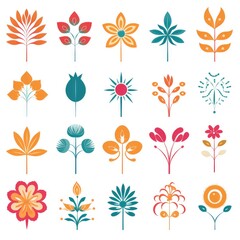 Poster - A Collection of Floral Icons and Symbols, set of elements for design