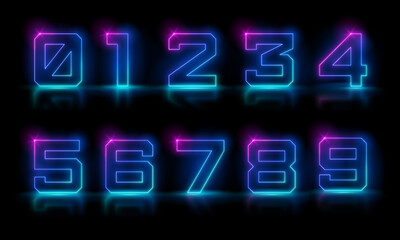 Set of 3d render, numbers one glowing in the dark, pink blue neon light. Abstract cosmic vibrant color digit neon glow. Glowing neon lighting on dark background. Numbers futuristic style