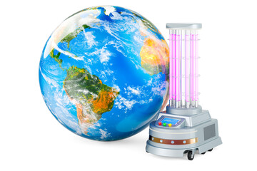 Wall Mural - UV-Disinfection Robot with Earth Globe. 3D rendering