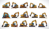 Fototapeta Młodzieżowe - Construction Logo Design Pack Set Of Excavator