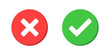 Title: check mark icon button set. check box icon with right and wrong buttons and yes or no checkmark icons in green tick box and red cross. vector illustration