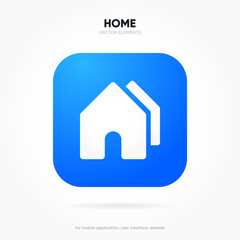 Poster - Minimal modern home, homepage, base, main page, house push button icon emblem symbol, sign. 3d blue home icon. Mobile app icons. Device UI UX mockup. Isolated vector elements.