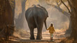 A Whimsical Friendship: A Little Girl and Her Majestic Elephant Companion. Generative AI