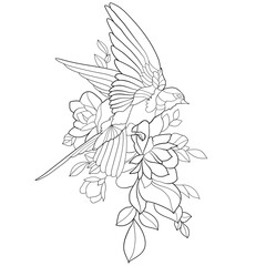 Wall Mural - coloring page with a bird in flowers