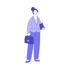 Sticker - Business Woman Character Standing with Folder and Briefcase Vector Illustration