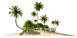 Fototapeta Perspektywa 3d - Tropical tree with beach or oasis, clipping path inside, 3d illustration rendering
