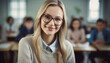 © Jeronimo Ramos - Smiling businesswoman and coworkers studying in office generated by AI