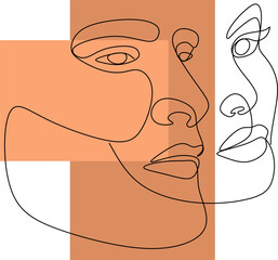 Wall Mural - Continuous line drawing of faces and hairstyles set, fashion concept, woman beauty minimalist, vector