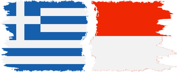 Indonesia and Greece grunge flags connection vector