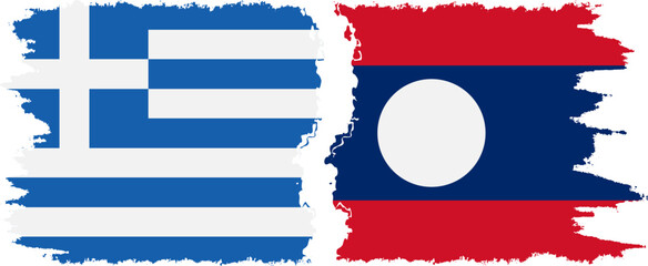 Laos and Greece grunge flags connection vector