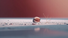 A Seashell With A Feather On Its Tip Sits On A Wet Surface.