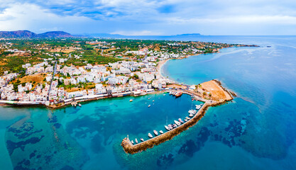 Wall Mural - Hersonissos town aerial panoramic view in Crete, Greece