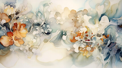 Wall Mural - Floral abstract watercolor painting - generative AI, AI generated