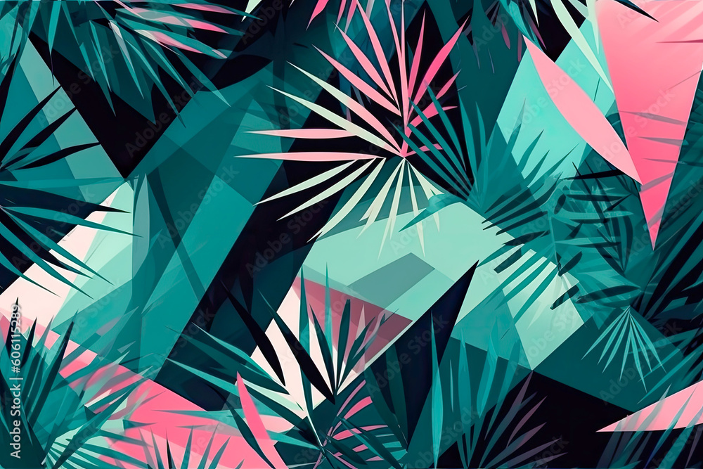 Palm leaves on a pink background. Generative AI Stock Illustration ...