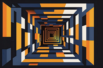 An abstract geometric tunnel in a square room. Generative AI