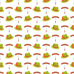 Wall Mural - Bavarian seamless background. Oktoberfest pattern with traditional hats and sausages. Octoberfest print. Germany diamond wallpaper texture. Vector illustration