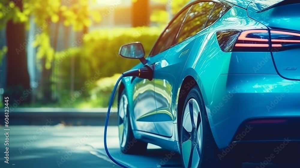ev charging station for electric car in concept of green energy and eco ...