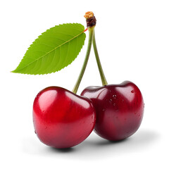 Wall Mural - Cherry with leaf isolated on white and transparent background, png