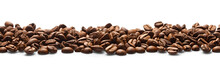 Panoramic Coffee Beans Isolated On White And Transparent Background, Png, Wide, Copy Space
