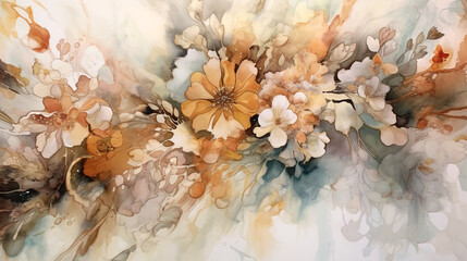 Wall Mural - Floral abstract watercolor painting - generative AI, AI generated