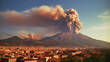 Volcanic eruption on the background of the city of Naples, Italy. Generative AI.