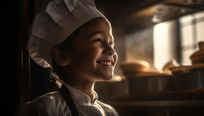 Sticker - Smiling child chef in uniform baking pridefully generated by AI