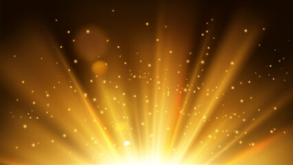 Golden Rays Rising On Dark Background. Suitable For Product Advertising, Product Design, And Other. Vector Illustration