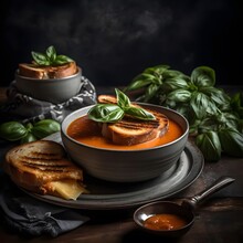 Tomato Basil Soup With Grilled Cheese Sandwich