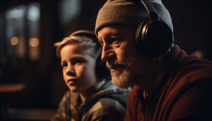 Sticker - Father and son bonding over music outdoors generated by AI