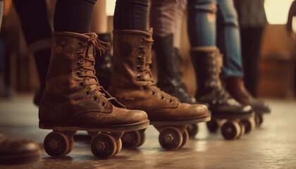 Canvas Print - Lace up leather boots for extreme ice skating generated by AI