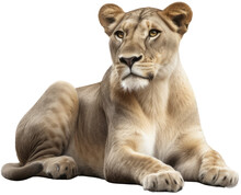 Lying African Lioness Isolated On A Transparent Or White Background As PNG, Generative AI Animal