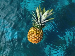  Fresh pineapple in the blue waterpool. Healthy diet food.