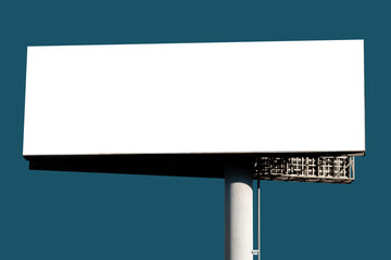 Wall Mural - mock up: blank wide white billboard or large display against blue-green background. white screen, te